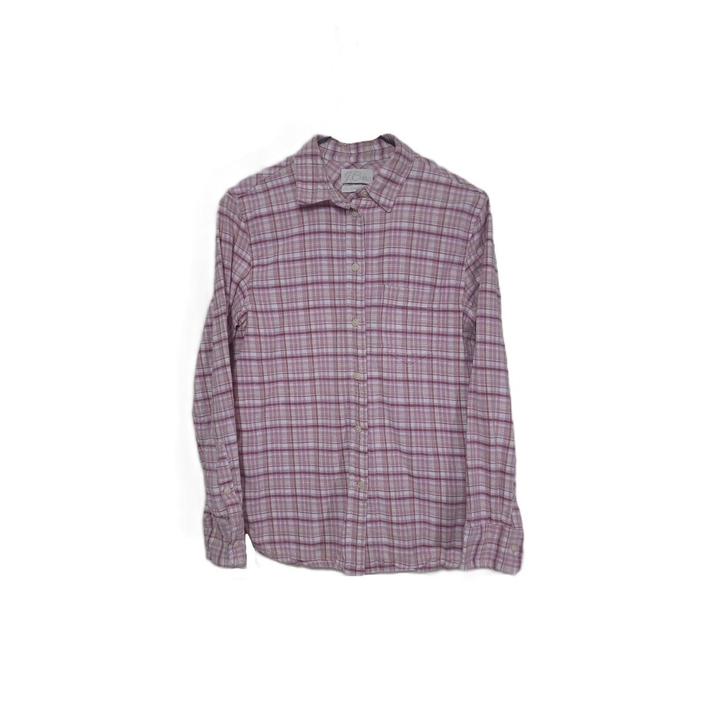 J Crew Classic Flannel Shirt Womens S Pink White Plaid Long Sleeve Button Up Top